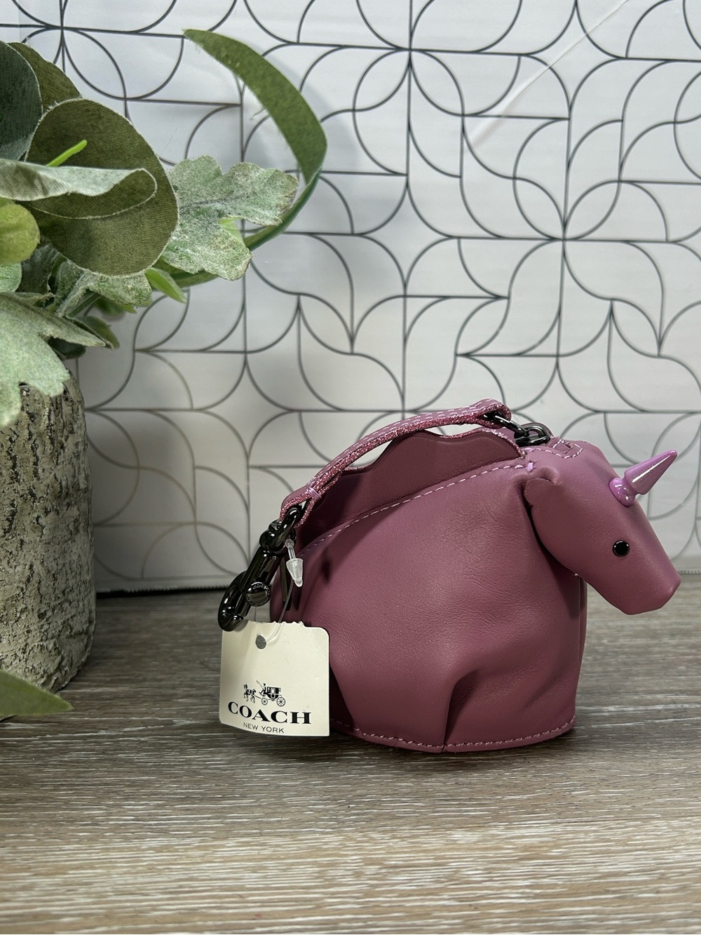 NWT COACH primrose Pink Leather Unicorn Mini Bag Charm